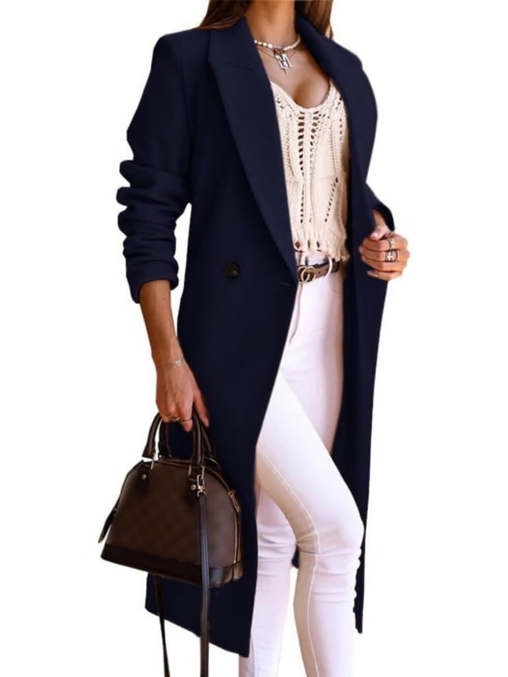 Chic Long Wool Coat for Women - Double Breasted Trench Peacoat for Fall & Winter